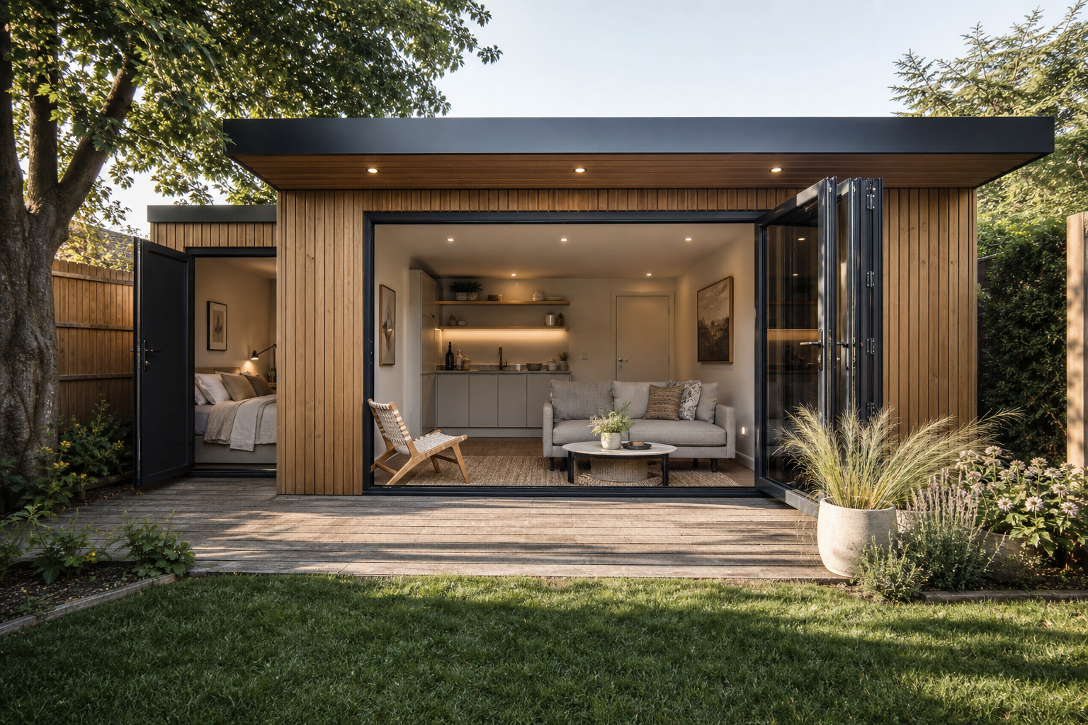 Garden annexe with private entrance and cedar cladding in Hertfordshire