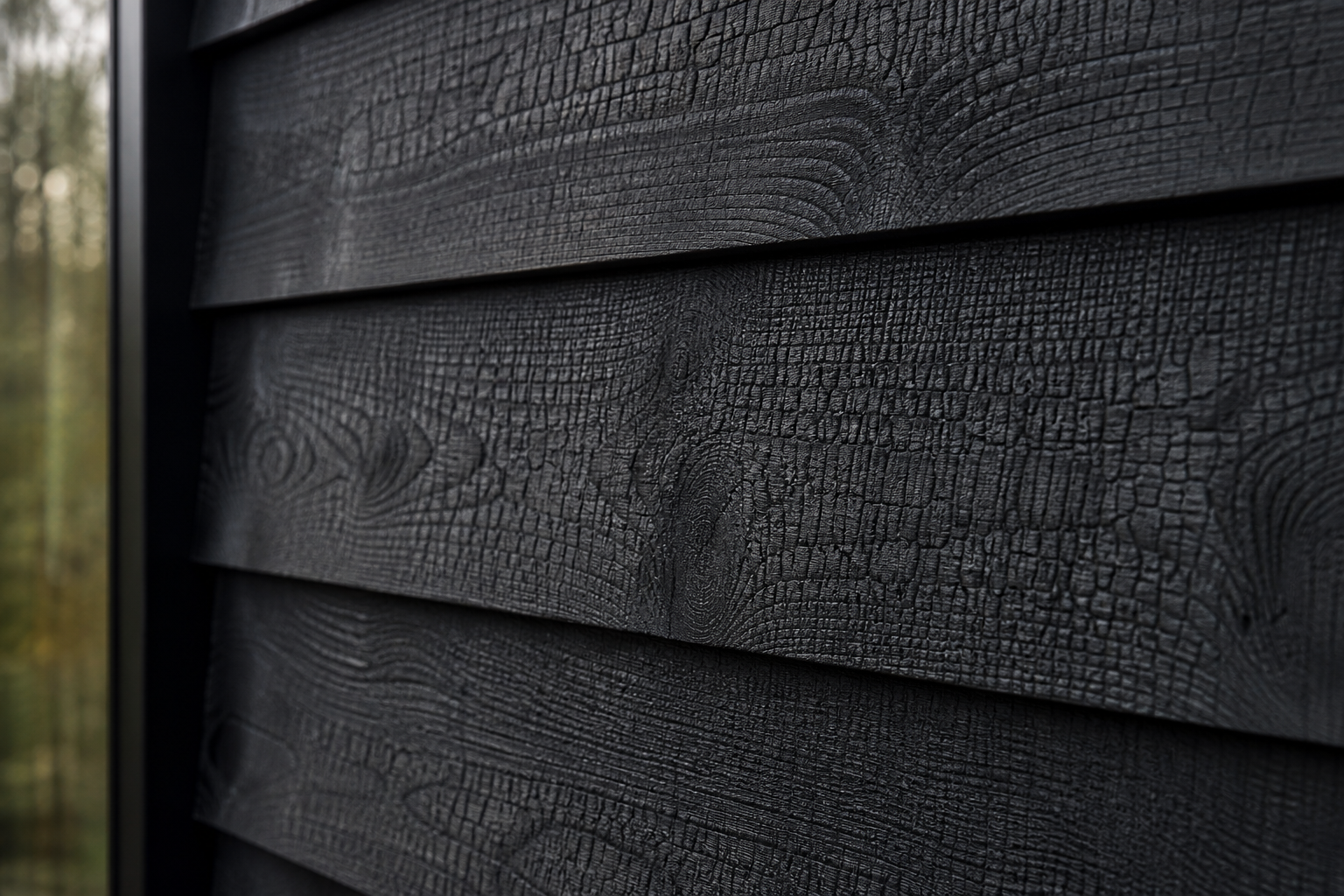 Charred timber Shou Sugi Ban cladding detail on a garden room exterior