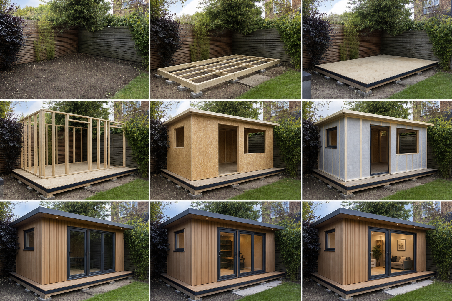 Garden room construction progressing through build stages in Hertfordshire