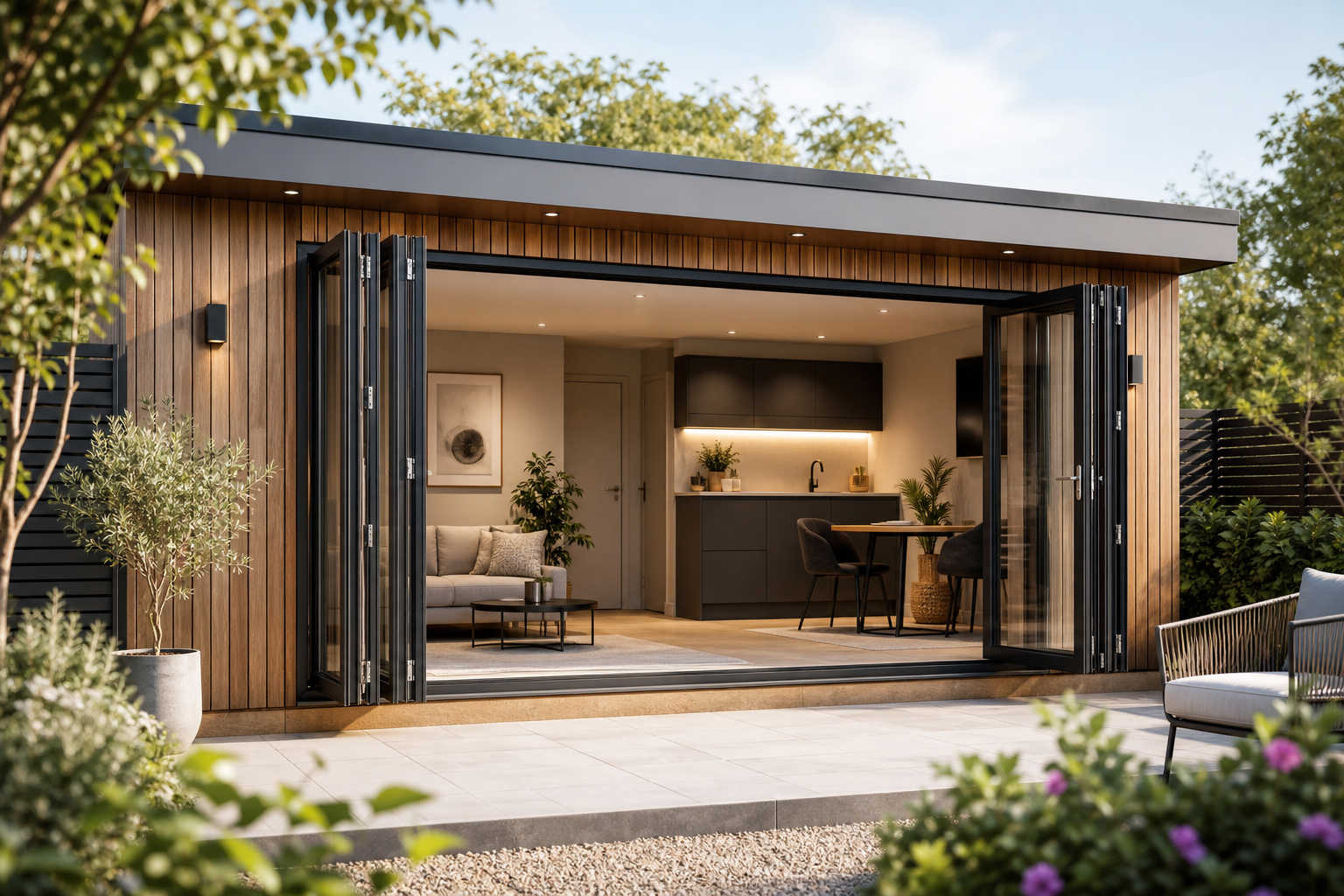 Bespoke garden room with timber cladding by Hertfordshire Garden Rooms