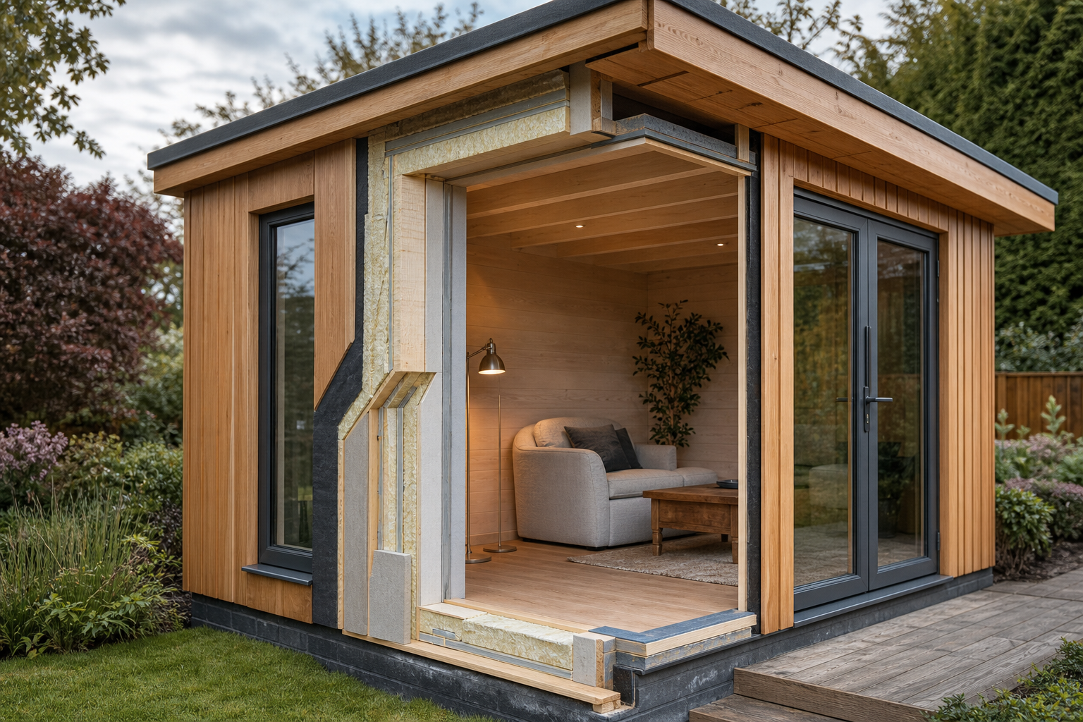 Insulated garden building in a Hertfordshire garden