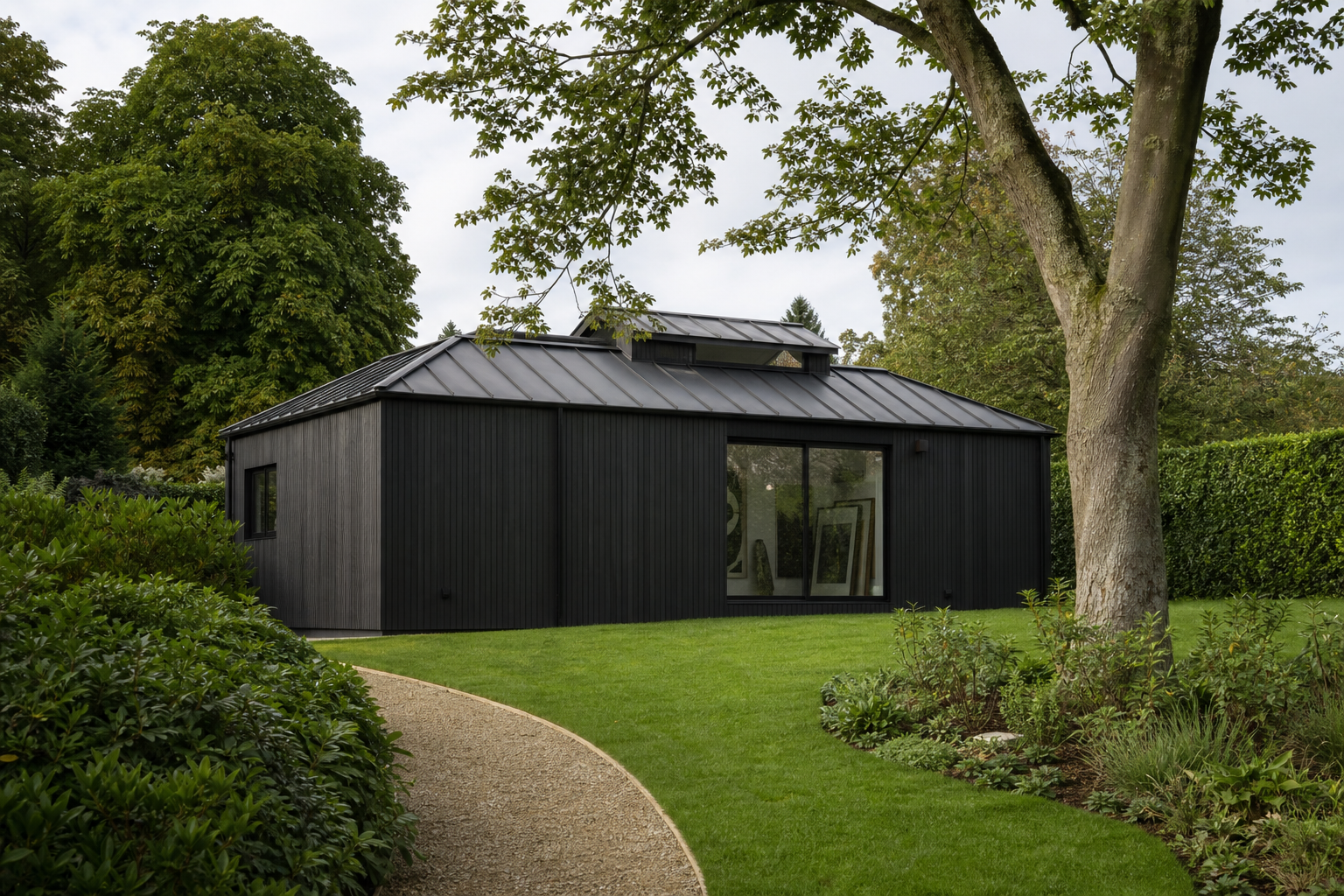 Opposite view of the studio within the Berkhamsted garden