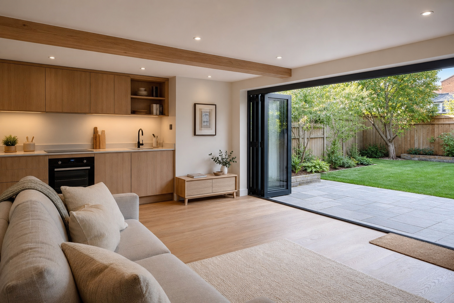 Interior detail of the annexe kitchen and living area