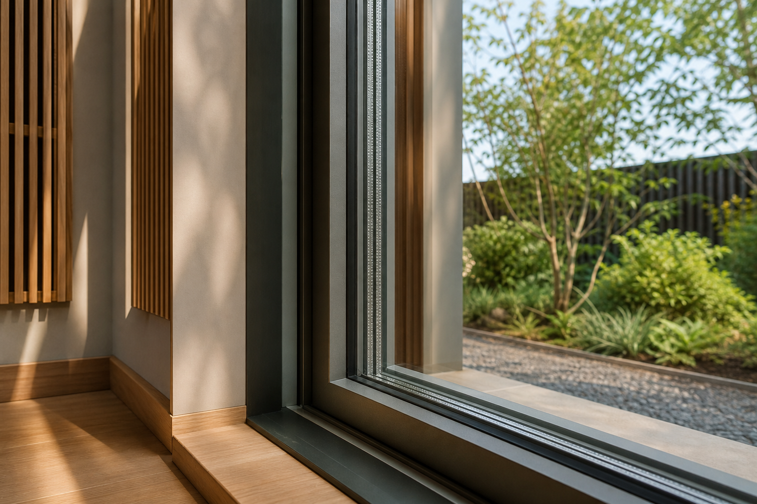 Acoustic glazing detail with garden views