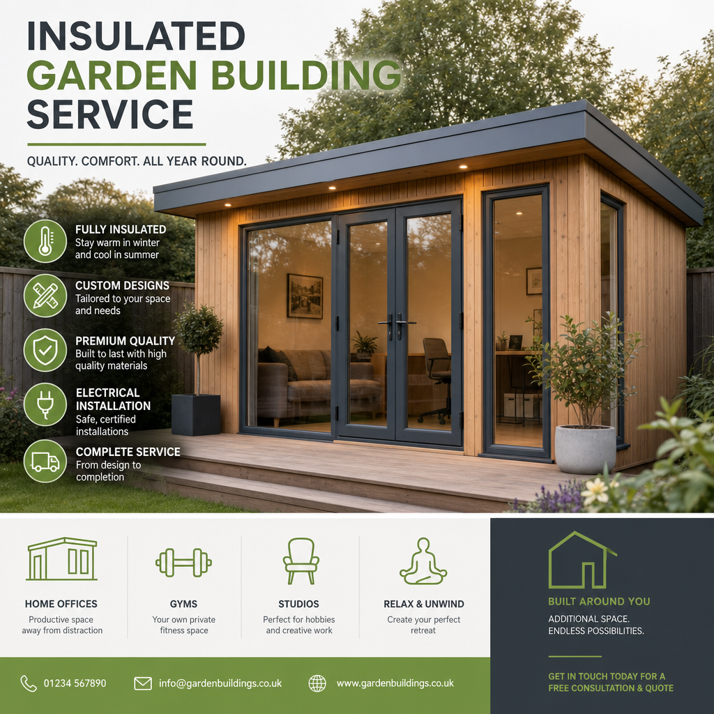 Insulated garden building in a Hertfordshire garden